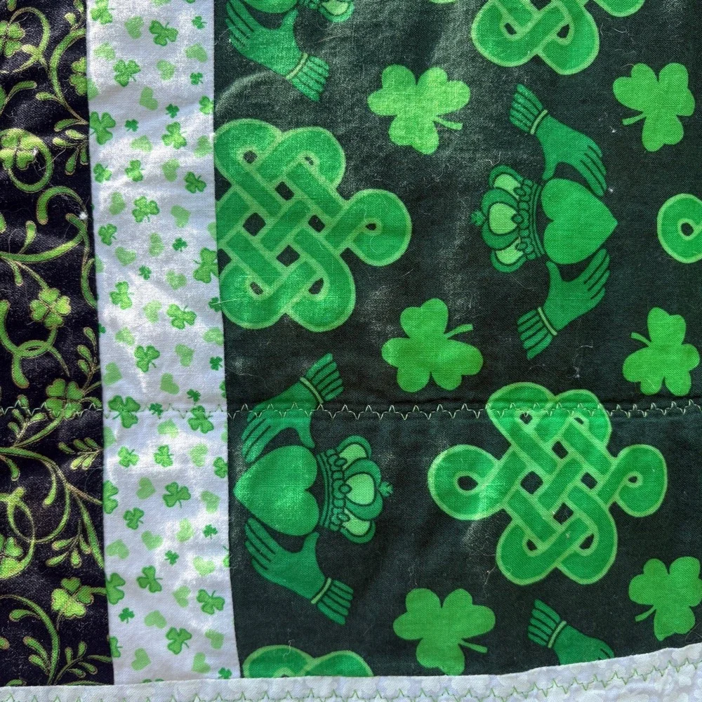 Handmade St Patricks Day Quilted Table Runner Leprechaun Celtic Knot Reversible